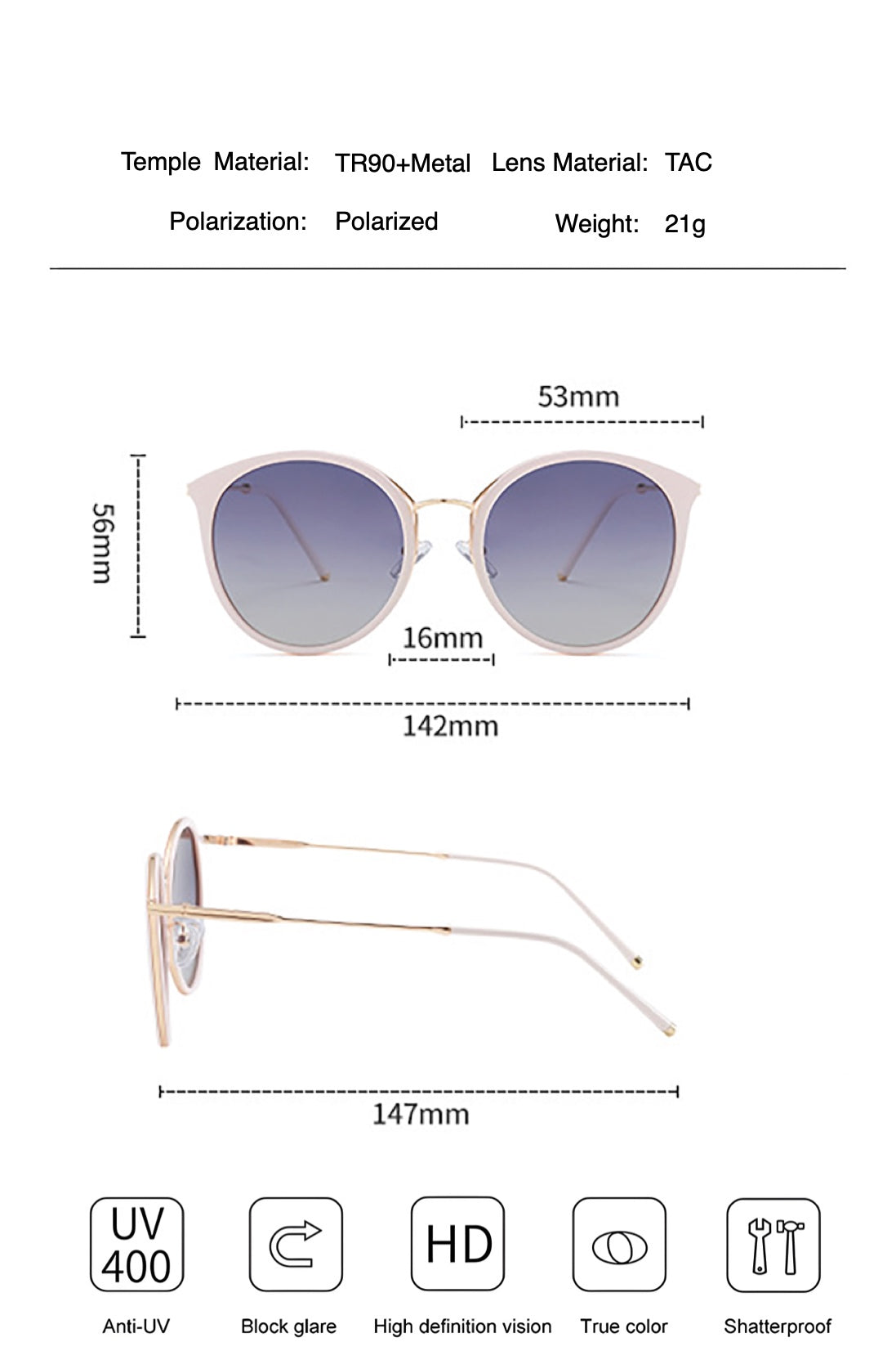 Polarized Retro Round Sunglasses for Women UV400