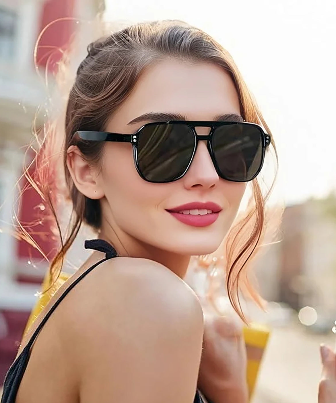 Retro Double Bridges Square Women Sunglasses Fashion Black Grey Shades UV400 Men Sun Glasses
