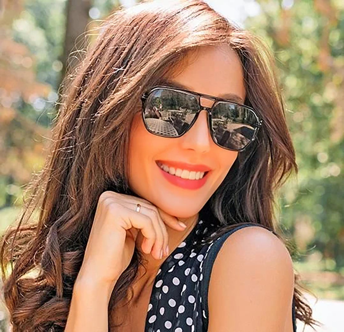 Retro Double Bridges Square Women Sunglasses Fashion Black Grey Shades UV400 Men Sun Glasses