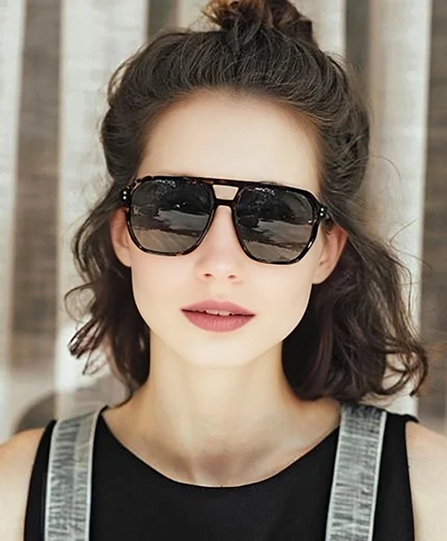Retro Double Bridges Square Women Sunglasses Fashion Black Grey Shades UV400 Men Sun Glasses