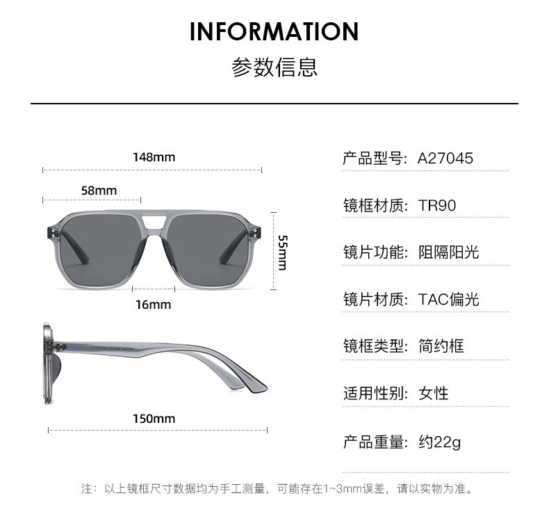 Retro Double Bridges Square Women Sunglasses Fashion Black Grey Shades UV400 Men Sun Glasses