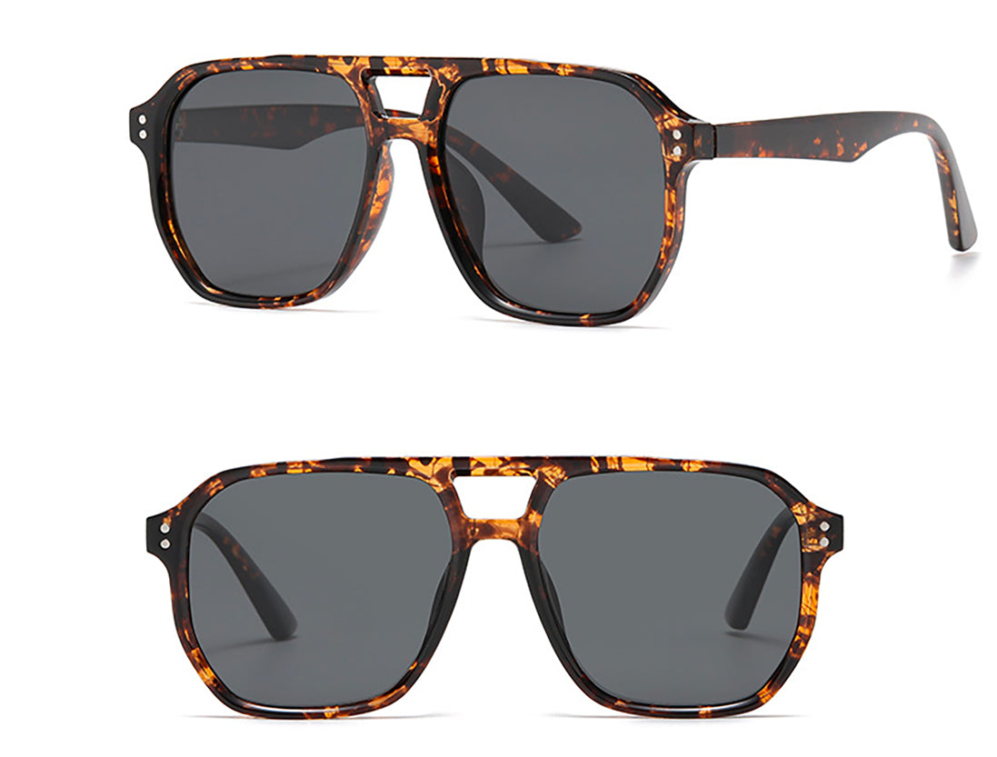 Retro Double Bridges Square Women Sunglasses Fashion Black Grey Shades UV400 Men Sun Glasses