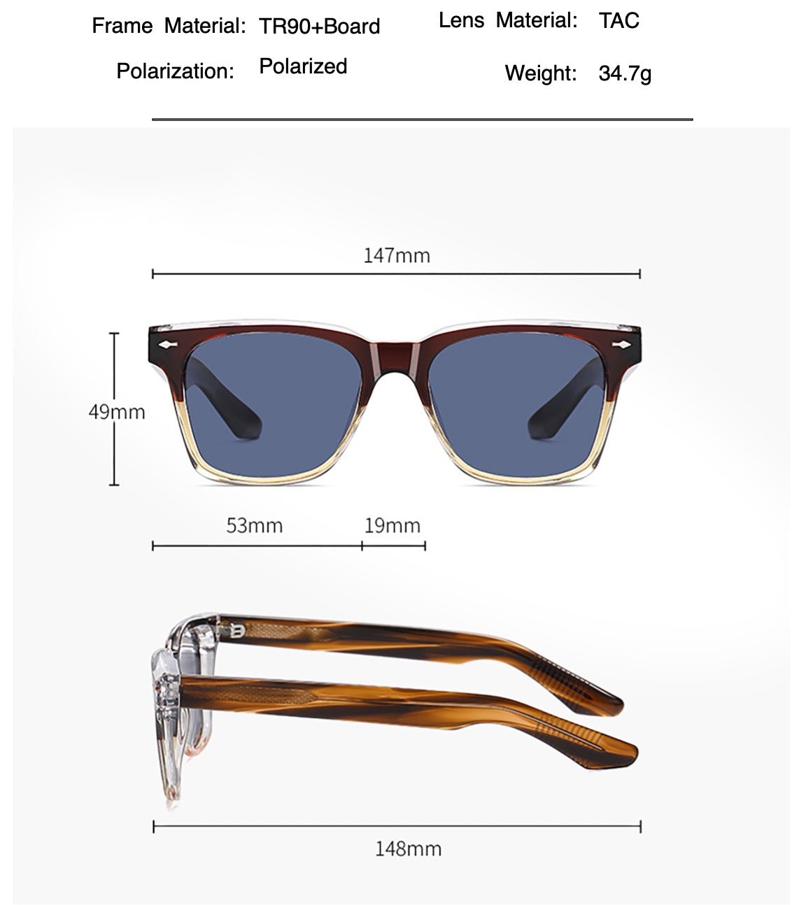 Square Sunglasses Vintage Classic Sun Glasses Polarized UV400 for Men Women Eyeglasses