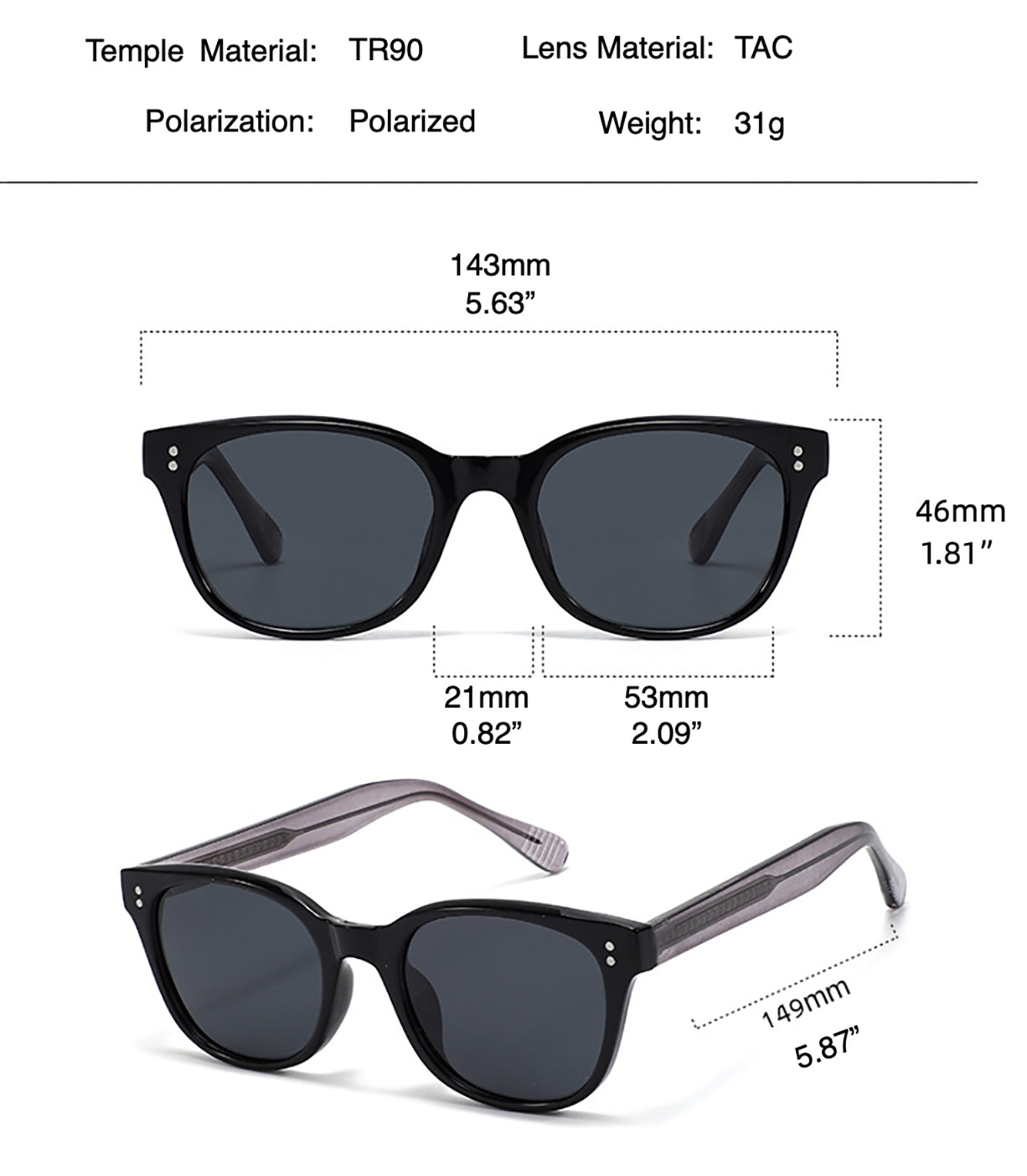 Polarized Oval Sunglasses for Men Women Black or Tortoiseshell frame UV Protection