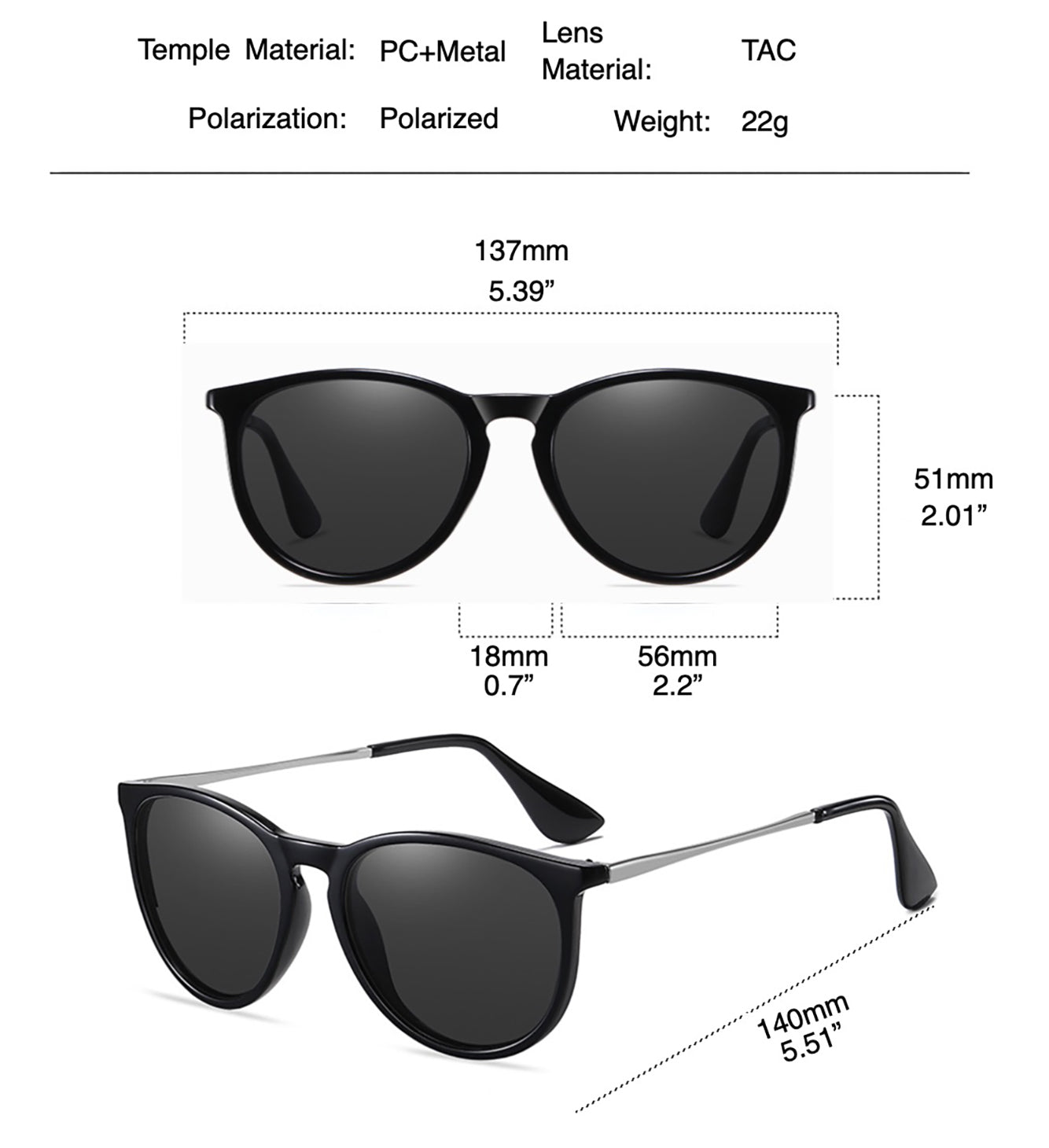 Vintage Round polarized  Sunglasses for Women Men Classic Retro Trendy Style