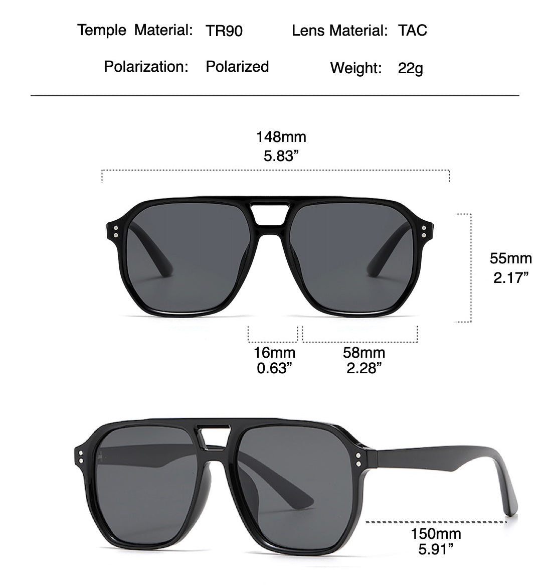 Retro Double Bridges Square Women Sunglasses Fashion Black Grey Shades UV400 Men Sun Glasses
